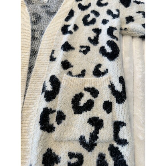 Women's Open Front Animal Print Cardigan Sweater Cream And Black Size XS-M - Picture 6 of 10
